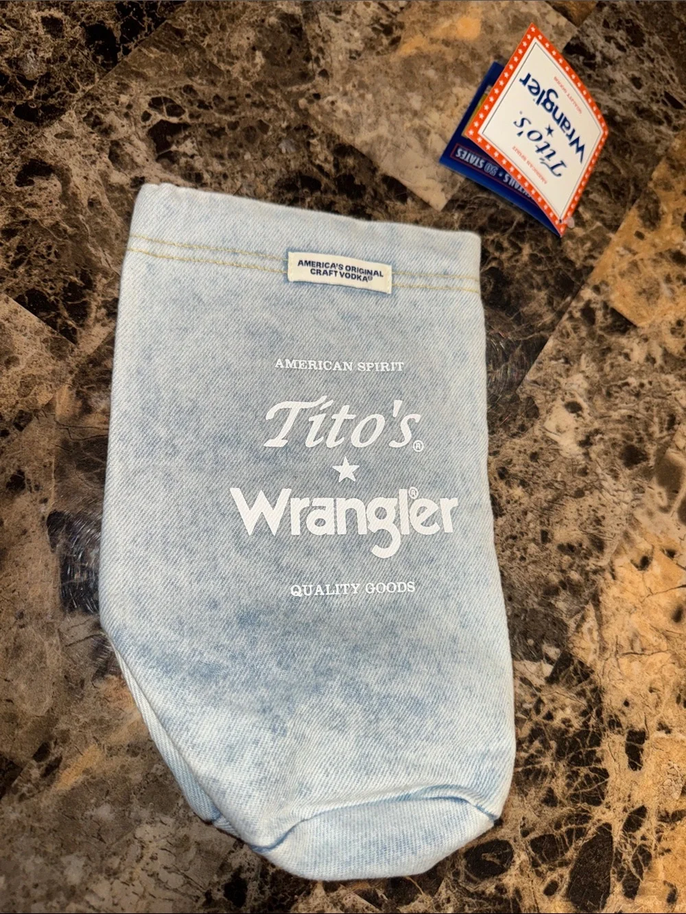 Tito’s x Wrangler denim bottle sleeve